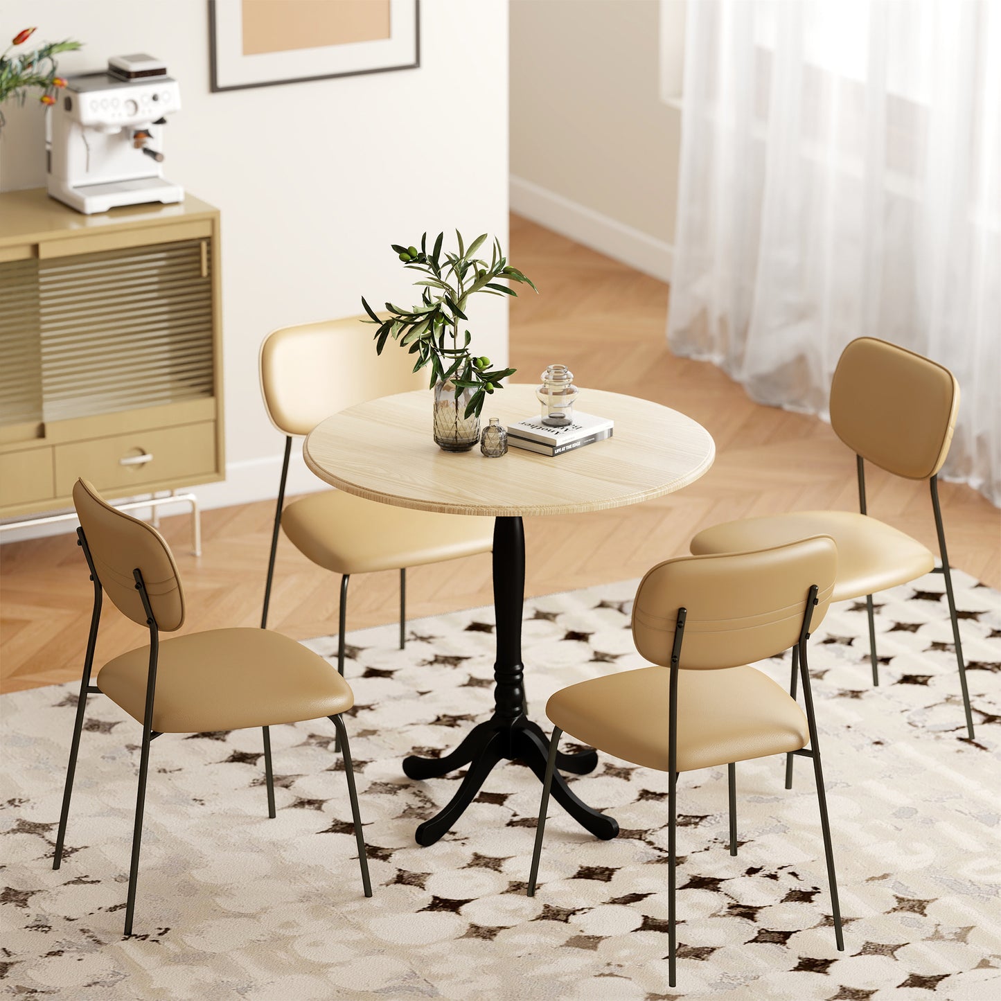Round Dining Table with Wood Grain Finish, Natural Wood