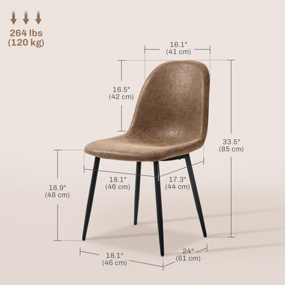 Retro PU Leather Upholstered Dining Chairs, Brown (Set of 4)