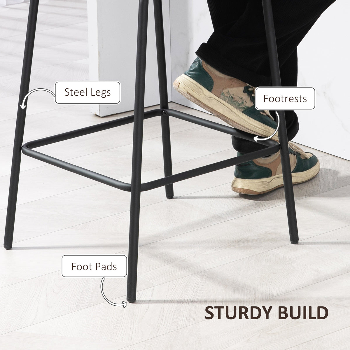 Counter-Height Bar Stools with Upholstered Seat and Metal Legs, Black (Set of 2)