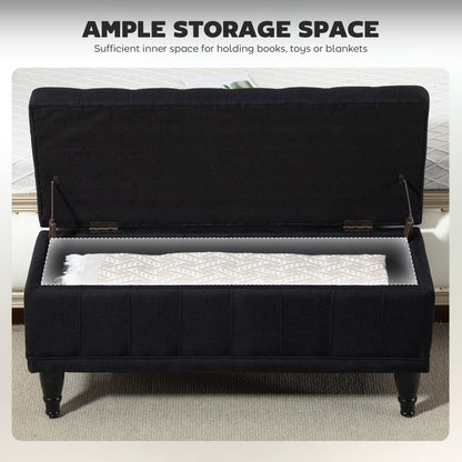Upholstered End-of-Bed Bench with Wood Legs, Black